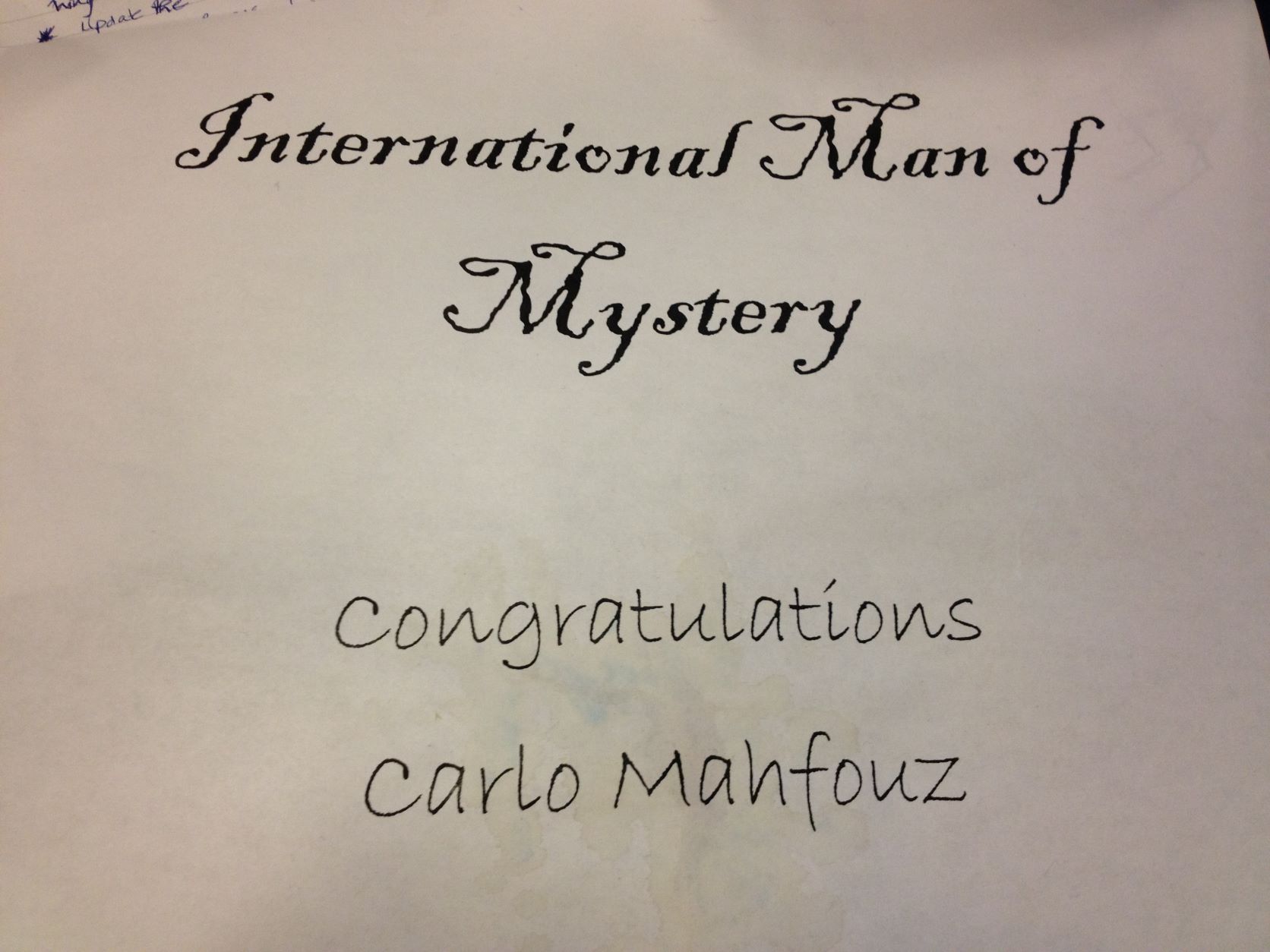 The printed International Man Of Mystery label
